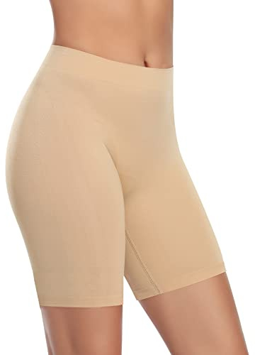 YARRCO Damen Unterhose Unter Rock Kurze Hose für Kleid Unterrock Hohe Taille Slipshort Radlerhose Boyshort Boxershorts Unterwäsche (Nude, S)