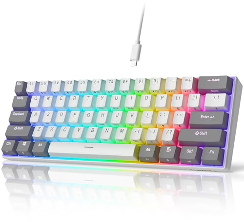 iLovBee i61 Clavier mécanique 60%, Clavier de Jeu Filaire RVB, 61 Touches, Mini claviers personnalisés compacts pour Joueur de PC/Mac, Interrupteur linéaire Rouge remplaçable à Chaud, Gris et Blanc