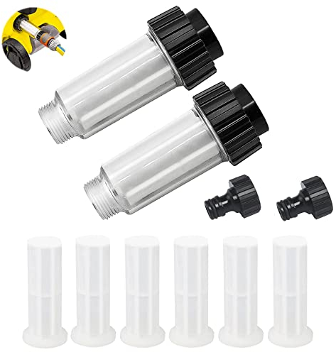 Wasserfilter Wohnmobil, Wasserfilter Gartenschlauch, 3/4 Zoll Wasser Vorfilter Gartenpumpe Set mit 6 Filtereinsatz + 2 Schnelladapter für Hochdruckreiniger Gartenbewässerung