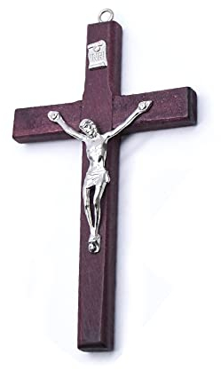 Reccisokz 1 Stück - Vintage Holzkreuz mit christlichem Kreuzanhänger, christliches Gebetsdekor, Wandkreuz aus Holz mit Figur Jesus Christus