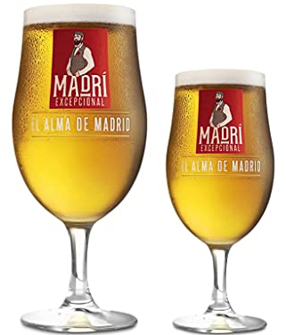 Molson Coors 2X Madri Exceptional Beer Glasses Combo Pack | Half Pint and Nucleated Chalice Official Merchandise Perfect for Your Home Bar 1x Glass &