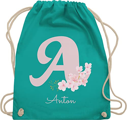 Turnbeutel Rucksack - Initialen - Personalisierte Geschenke mit Anfangsbuchstaben I Geschenkideen mit Namen - Unisize - Türkis - beutel kindergarten kita tasche personalisierter buchstabe a
