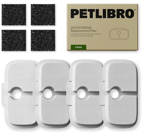 PETLIBRO Cat Water Fountain Filters for Dockstream, 4-Pack | Compatible with PLWF005, PLWF105, PLWF115, PLWF106, PLWF116, Activated Carbon, Ion Exchange Resin