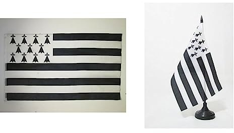 AZ FLAG Drapeau Bretagne 150x90cm - Drapeau Breton - France 90 x 150 cm Polyester léger & Drapeau de Table Bretagne Alternatif 21x14cm - Petit Drapeaux DE Bureau Breton - France 14 x 21 cm