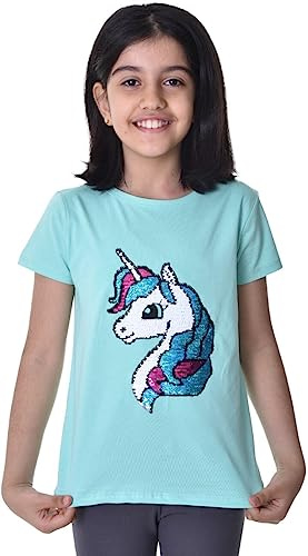 Einhorn1 Kinder Mädchen T-Shirt Bluse Kurzarm Grün 122-128