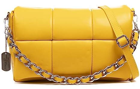FIRENZE ARTEGIANI. Amorosi Sac à bandoulière femme Cuir véritable finition Sauvage rembourrée. 31 x 15 x 21,5 cm. Couleur : jaune, citronier, Utilitaire
