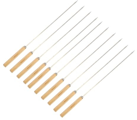 OFFSCH 10 Pezzi Firma in ferro piatto arrosticini spiedo tool spiedino alla griglia spiedino di pesante barbecue attrezzo di ferro piatto spiedini alla griglia Di legno