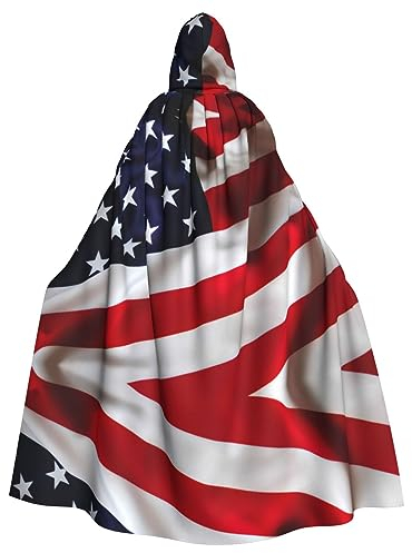 DEXNEL Umhang mit amerikanischer Flagge, voller Länge, mit Kapuze, Halloween, Karneval, Fasching, Cosplay