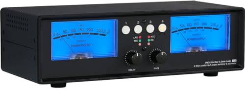 XLTEAM Dual-VU-Meter-Audio-Splitter, Vier-Wege-Audio-Umschalter-Splitter Mit Fernbedienung, Verstärkungs- Und Verzögerungseinstellungen, Für Home Office Studio