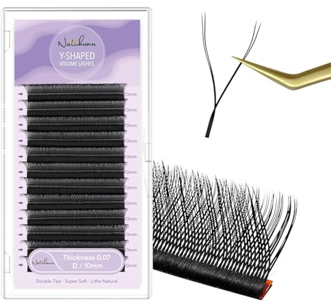 Natuhana YY Extension Cils 0.07mm D Curl 10mm Forme Y 4D Premade Fan Bouquet Volume Russe Naturel Cils Professionnel Eyelash Extensions(Noir, 0.07, D, 10mm)