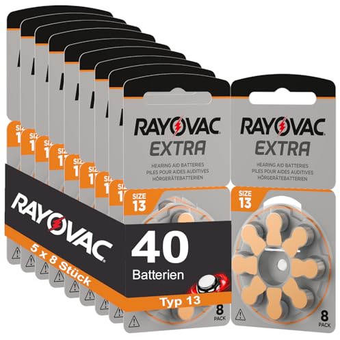 40 Hörgerätebatterien Rayovac Extra Typ 13 5x8 Stück