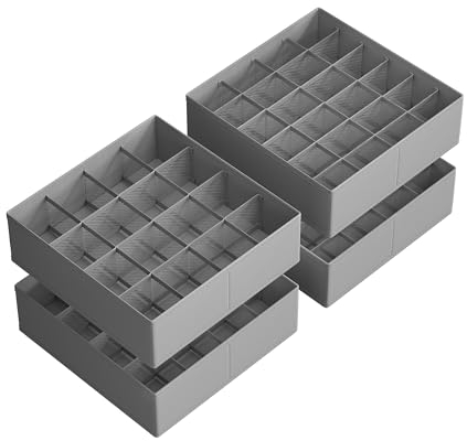 SONGMICS Unterwäsche-Organizer 4er Set, 80 Fächer (2x16+2x24), Schubladen-Organizer faltbar, Ordnungssystem Kleiderschrank, Aufbewahrungsboxen, Socken, Unterwäsche, Krawatten, taubengrau RUS011G01