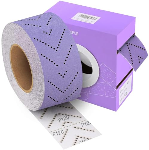 Shineboc P120 lila Keramik-Schleifblattrolle, 70mmx12m Handschleifpapier | Vorgeschnitten, Mehrloch Staubabsaugung, Klett Schnellwechsler, Anti Verstopfung, Kompatibel mit Handschleifer