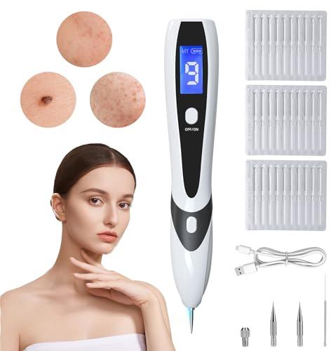 Aceshop Enlèvement de grains de beauté, Enlèvement de verrues avec 9 niveaux de puissance et aiguilles interchangeables, Enlèvement de grains de beauté avec écran LCD rechargeable par USB, Stylo de