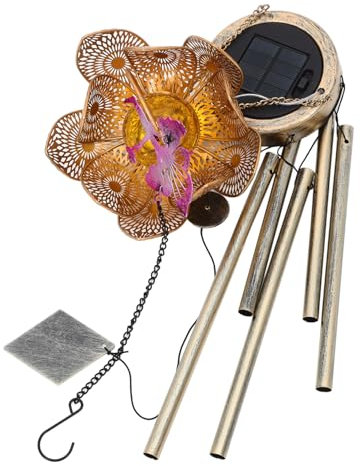 Parliky Carillon Éolien Solaire Décoratif avec Lumière LED Design Fée Fleur pour Jardin Et Terrasse Éclairage Suspendu Lumineux pour Extérieur Et Intérieur
