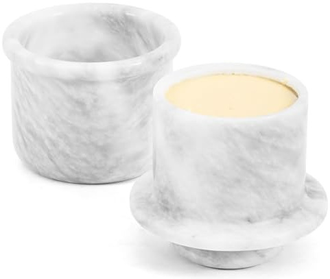 MARBLE RANGE Beurrier en marbre avec couvercle, fait main, blanc, pour comptoir, beurrier de 10,8 cm, pour décoration de cuisine, support pour beurre à tartiner
