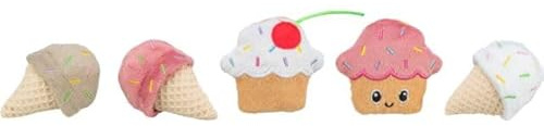 TRIXIE Eis und Cupcake Plüsch (Polyester) mit Raschelfolie für Katzen Katzenspielzeug Plüschtier Haustier-Spielzeug