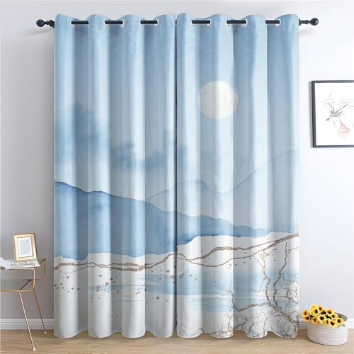 SZLYZM Vorhänge Landschaft, Verdunkelungsvorhang 2er Set - Vorhang Blickdicht Modern Muster, Thermovorhang für Deko Wohnzimmer Schlafzimmer Kinderzimmer, Gardinen mit Ösen 245x140 cm (HxB) (Gl-&279)
