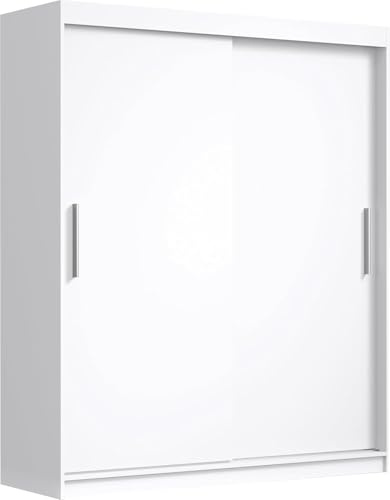 meble masztalerz Schwebetürenschrank mit Spiegel Weiß 180 x 215,5 x 59 cm | Kleiderschrank Schlafzimmer, Wohnzimmer Schrank, Schlafzimmerschrank , Garderobenschrank, Möbel für Wohnzimmer