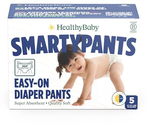 SmartyPants Pull Up Style Diapers | EWG Verified Safe & Plant-Based | Quilted 360 Waistband, Super Absorbent for Overnight Leak Protection | Training Pants by HealthyBaby | Size 5 (38 Count)