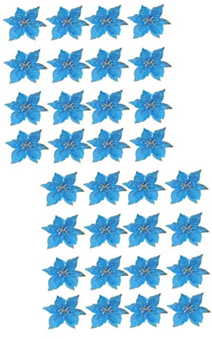 PRETYZOOM 48 STK Weihnachtsdekorationen Christrose Weihnachtsstern Weihnachtsbaumschmuck Blaue Dekorationen Künstliche Weihnachtsblumen Tischgirlande Goldene Weihnachtssternblumen Blue Sport