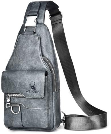 A-QMZL Sling Bags Brusttasche Herren Crossbody Umhngetasche Kleine Schultertaschen Crossbody-Taschen PU-Leder Wasserdicht Casual Chest Taschen für Männer und Damen (grau)