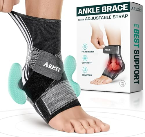 AREST Sprunggelenkbandage mit Kompressionsband - Einstellbares Knöchelbandage - Ultra Dünn Fußbandage - Bandage Fußgelenk für Damen und Männer (S)