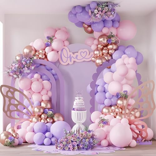 Luftballon Girlande Rosa Lila, 105 Stück Lila Rosa Ballon Girlande, Luftballons Geburtstag Party Deko mit Rosagold Ballons für Baby Shower, Geburtstagsdeko, Babyparty, Hochzeit, Brautparty