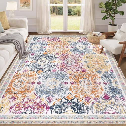 Enyhom Large Rugs for Living Room Fluffy Soft Area Rug Non Slip Vintage Rugs Short Pile Washable Carpet Modern Design Rug for Bedroom Kitchen Dining Lounge Home Decor, Colorful, 160 x 230 cm