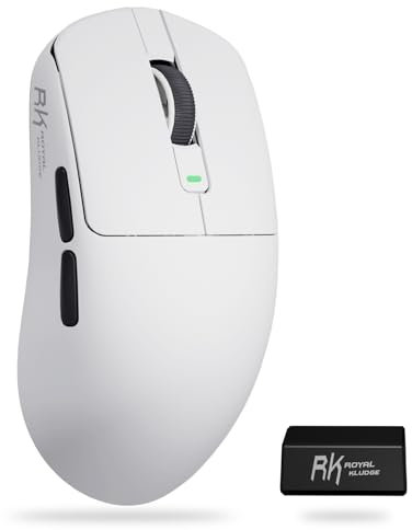RK ROYAL KLUDGE M3 Gaming Mouse 47g Ultra-Lightweight with PAW3950 Optical Sensor DPI up to 42000，Tri-Mode BT/2.4G/USB-C Wireless Mouse 8000Hz Polling Rate 5 Adjustable Buttons 650mAh Battery (White)