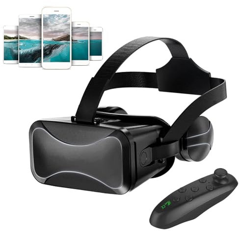 Cuffie VR con telecomando, cuffie VR con telecomando, occhiali immersivi VR per bambini, occhiali 3D regolabili per realtà virtuale per bambini e adulti, per giochi e video 3D (nero)