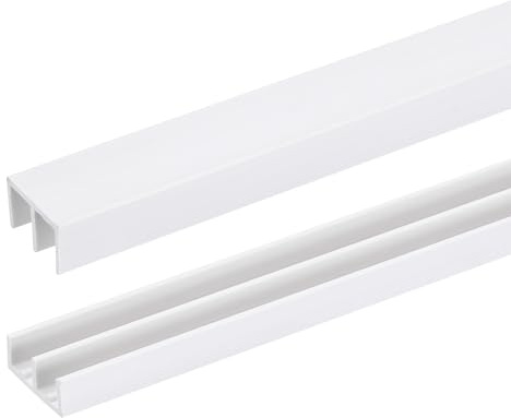 sourcing map 1Set White Plastic Sliding Door Track, Sliding Glass Window Track for 1/4 Thick Panels, for Closet Glass Cabinets Door Track (2Ft Long)