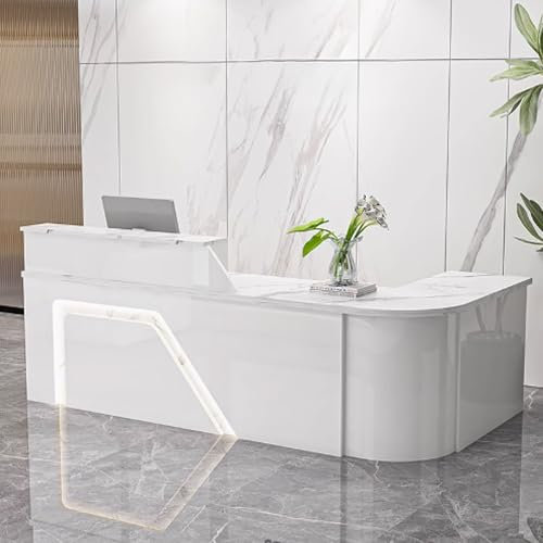 GUQASDV Reception Desk Modern, Empfangstheke Tresen Rezeption, Empfangstresen für Praxis, Reception Theke für Empfangsbereich, Lobby, Restaurant(White+White Texture,140cm)