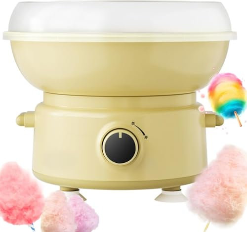 Cotton Candy Machine, 400W Mini Cotton Candy Machine with 250MM Large Pallet, Sugar Scoop, Round Cotton Sugar Maker, Electric Heating Cotton Candy Maker for Kids, Birthday, Festival, Party Yellow