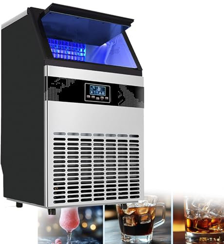 Máquina para fabricar hielo comercial, 220 lb/24 h, máquina para fabricar hielo debajo del mostrador con entrada de agua bidireccional, máquinas para fabricar hielo independientes y autolimpiables