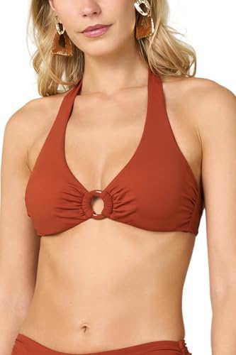 Goldenpoint Donna Costume da Bagno Tinta Unita - Parte Alta del Bikini - Triangolo Fisso Senza Imbottitura con Anello Centrale Taglia 4B Colore Marrone