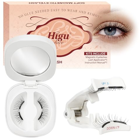 Higu clace Magnetische Wimpern,Magnet Wimpern Ohne Eyeliner,Magnetische Wimpern mit Applikator,Wimpern Magnetisch Natürlicher Look,Kein Kleber erforderlich Wimpern Magnetic(SET-E)