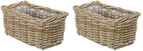 Dehner Rattan-Pflanzkasten, ca. 60 x 23 x 20 cm, Rattangeflecht, grau/braun (Packung mit 2)