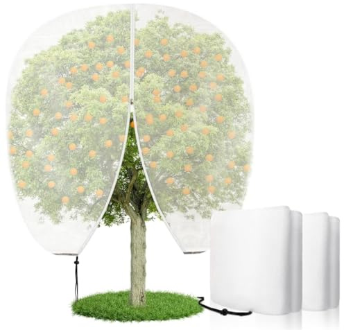 Sacs en filet pour arbres fruitiers avec fermeture éclair et cordon de serrage, filet de protection contre les insectes, les oiseaux, les plantes pour arbres fruitiers, légumes, buissons, fleurs-3*3m