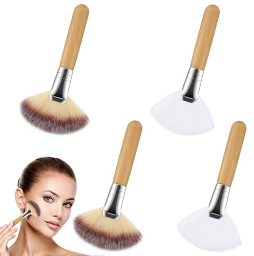 Fächerpinsel 4 Stück Blush Pinsel, Acryl Makeup Brushes, Fan Brush, Weich Hautfreundlich Maskenpinsel mit Langem Griff, Professionell Schminkpinsel für Frauen, Mädchen, Make-Up