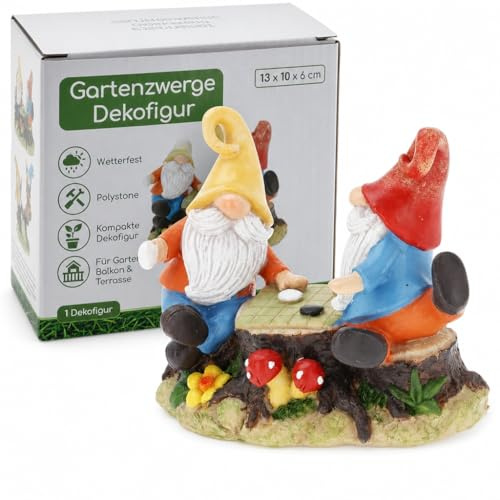 MIJOMA Gartenzwerge Dekofigur wetterfest – Spielende Gartenfiguren aus Polystone – Zwerge auf Wippe oder beim Spiel – 13x10x6 cm – für Garten, Balkon & Terrasse (Spielespaß)