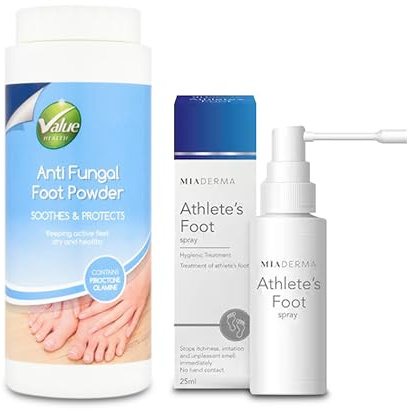Katsy Style Foot Care Combo - Miaderma Athlete's Foot Spray 25ml, Value Health Anti-Fungal Powder 75g, No-Touch Spray, Soothing Powder, Daily Use, Unisex Hygiene Essentials