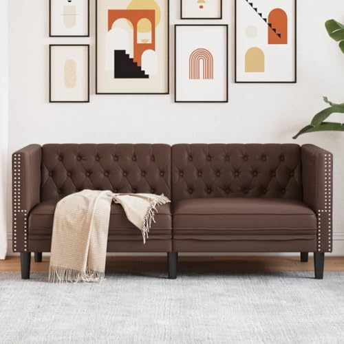 Qnhdfrt Chesterfield Sofa 2-Sitzer Braun Kunstleder mit Knopfheftung und Dicker Polsterung, Bequemer Sessel für Wohnzimmer, Esszimmer oder Balkon