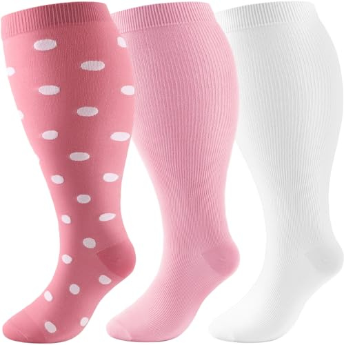 DRESHOW Kompressionsstrümpfe Plus Size für Damen Herren Breite Wadenweite Extra 20-30 mmHg Kniestrümpfe zur Unterstützung der Durchblutung