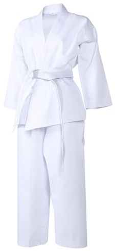 COLLBATH Uniforme de Taekwondo Adulte Blanc Respirant en Tissu Solide Ceinture Réutilisable pour Entraînement Karaté Arts Martiaux 160 Cm Sport Combat Fitness