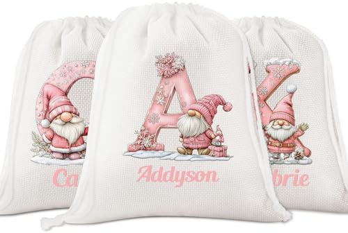 Dihope Weihnachtsbeutel Personalisiert Xmas Stoff Geschenkbeutel mit Name Weihnachtssack Groß zum Befüllen Weihnachtssäcke Nikolaussack mit Kordelzug Santa Sack Weihnachtsdeko (Rosa, 30x40CM)