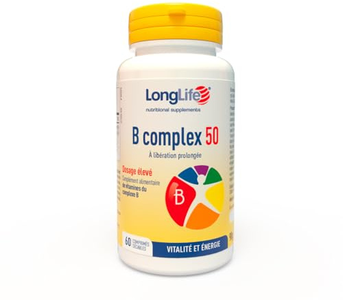 LongLife® B Complex 50 | 11 vitamines groupe B à libération prolongée | Formule complète à haute dose | Vitalité, défenses immunitaires | 4 mois de traitement | Contre la fatigue et le stress | Sans g
