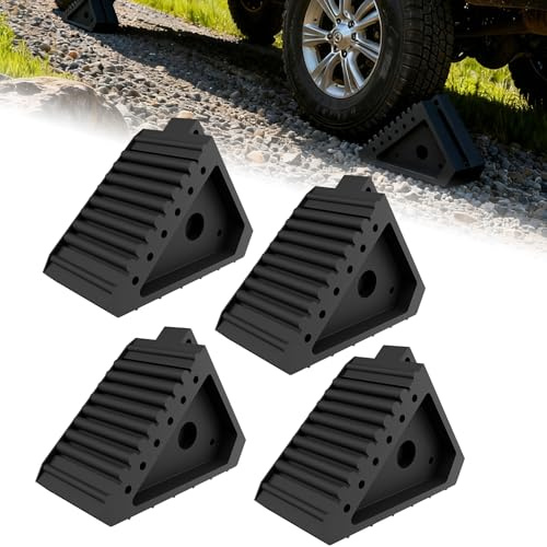 ACXIN 4 stycken vägkilar bil av gummi, uppkörkilar 20 x 10 x 15 cm med praktiskt handtag, hjulstopp för garage, cykelkil, bromskrepa, halkfri hjulstopp för bilar, släpvagn, husbil, svart