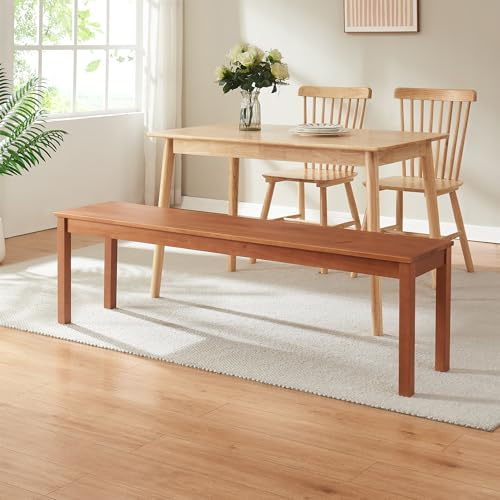 [en.casa] Banco Largo para Mesa de Comedor Trerunulu Asiento de Comedor Cocina Madera de Pino 4 Patas 140 x 35 x 45 cm Efecto Nogal