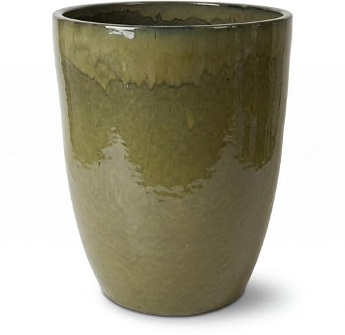 Provencelia Mazarin Keramik Blumentopf Olivgrün, Größe: L, frostbeständig, handgefertigt, mediterraner Übertopf für Garten Balkon Outdoor, 38x50 cm
